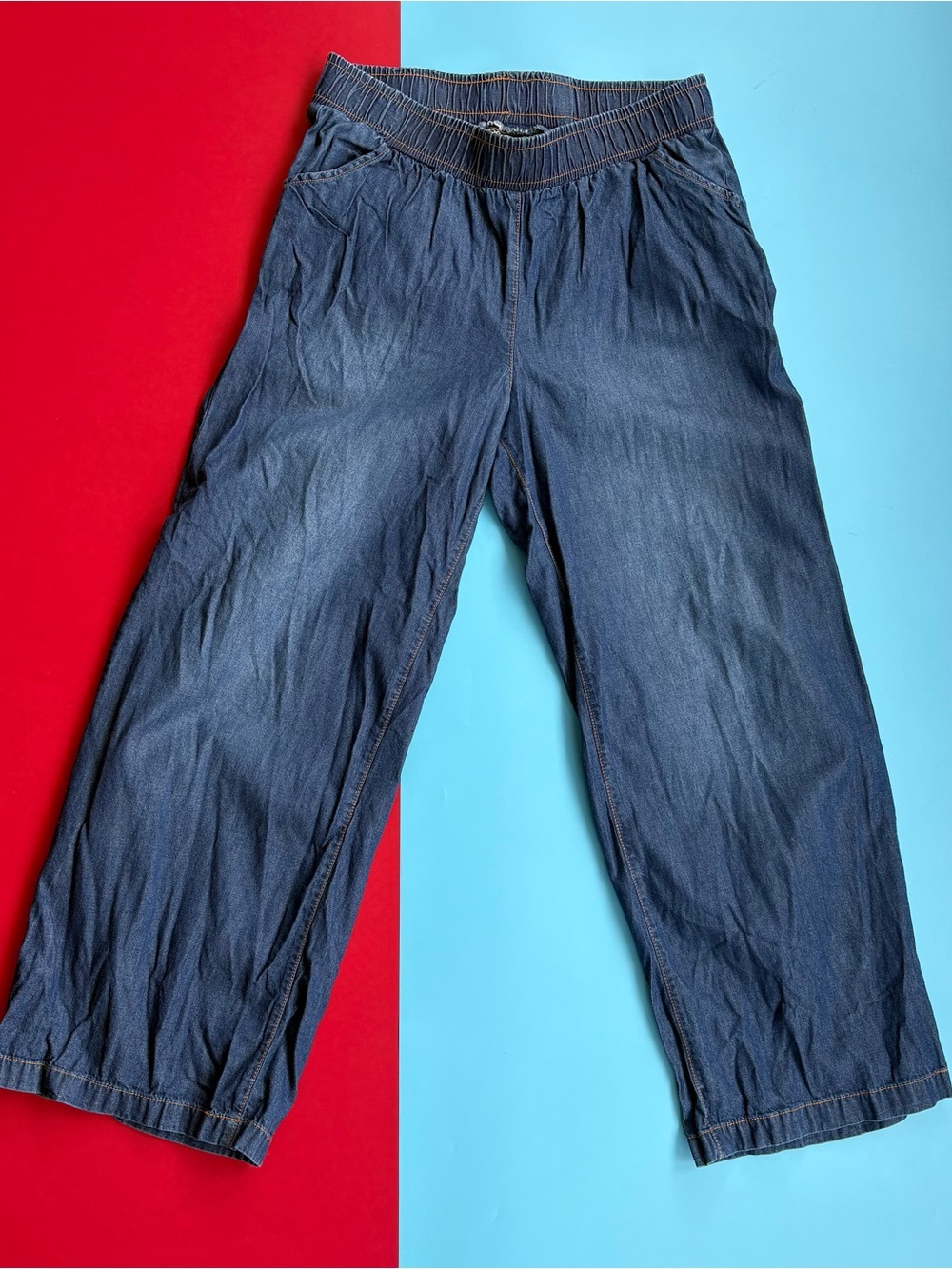 DG2 Diane Gilman Womens PM Petite Wide Leg Pull On Jeans Lyocell Elastic Waist